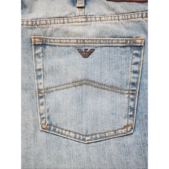 Armani Jeans AJ Jeans Mens 38X34.5 Light Wash Blue Denim Straight Leg Casual - Picture 9 of 16